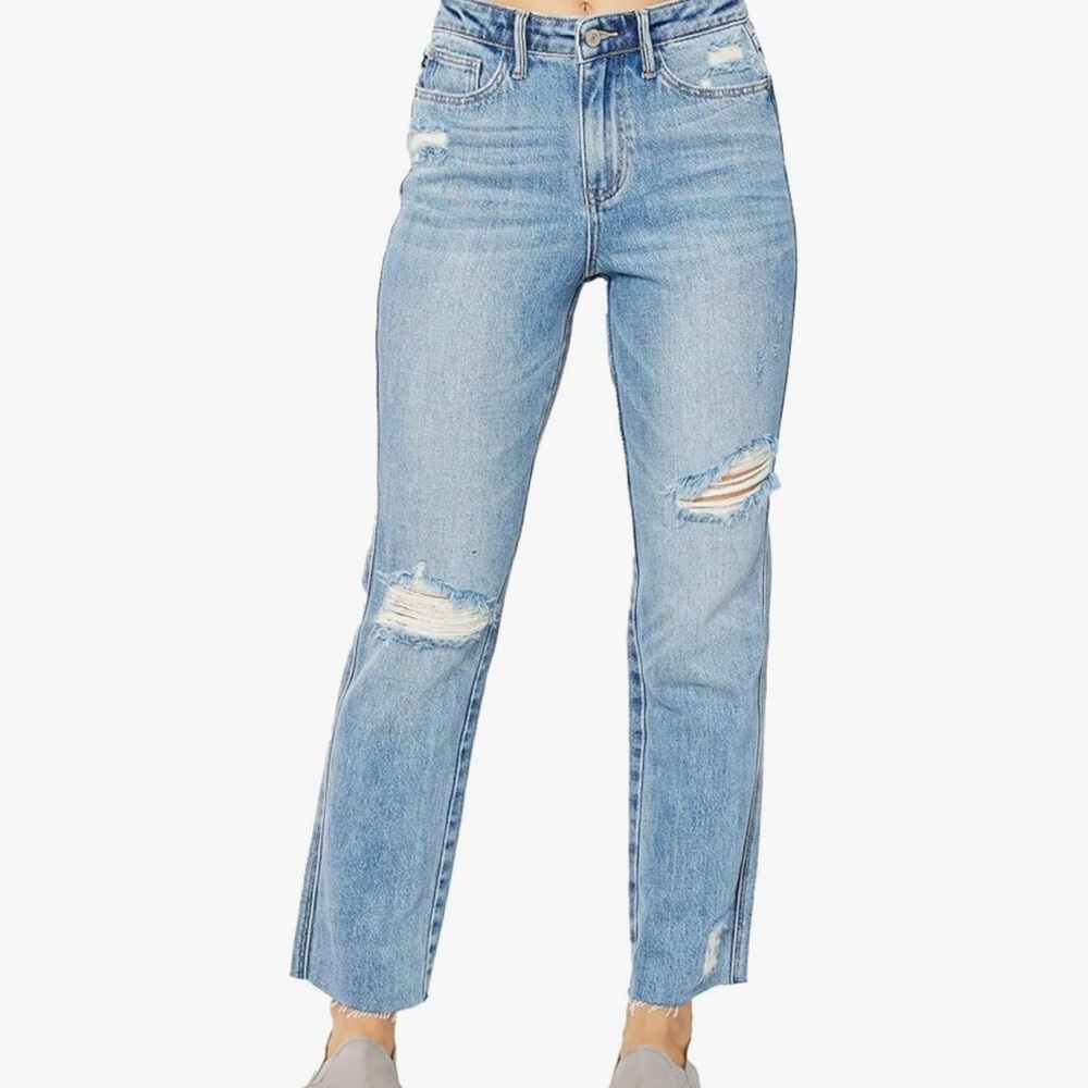 Judy Blue High-Rise Rigid Magic Destroyed Straight Jeans 7/28